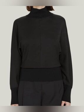 Theory Long Sleeve Rib Trim Double Knit Turtleneck Black LT 2